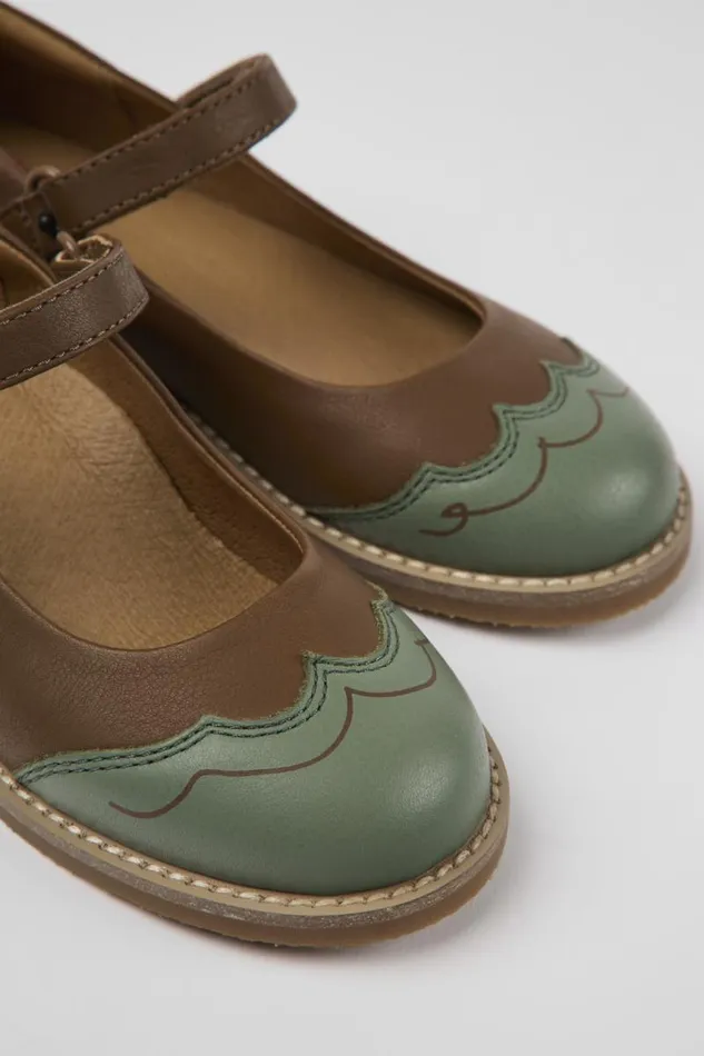 Ballerinas Kids Camper Twins Brown And Green Leather Ballerinas
