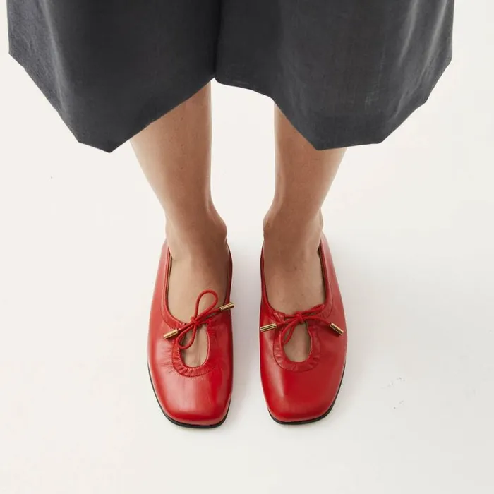 Ballet Flats Women ALOHAS Rosalind Red Leather Ballet Flats
