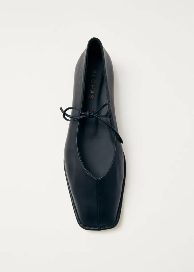 Ballet Flats Women ALOHAS Sway Black Leather Ballet Flats