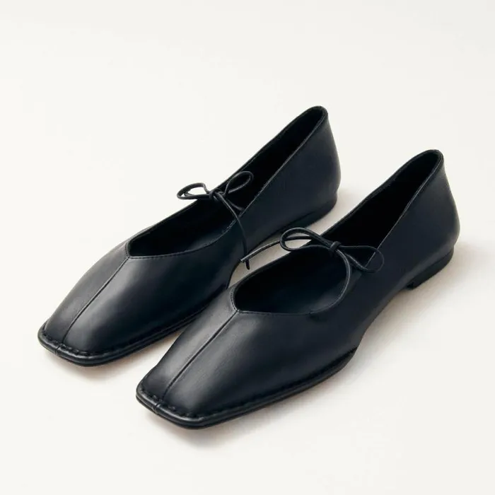 Ballet Flats Women ALOHAS Sway Black Leather Ballet Flats