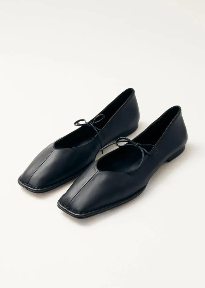 Ballet Flats Women ALOHAS Sway Black Leather Ballet Flats