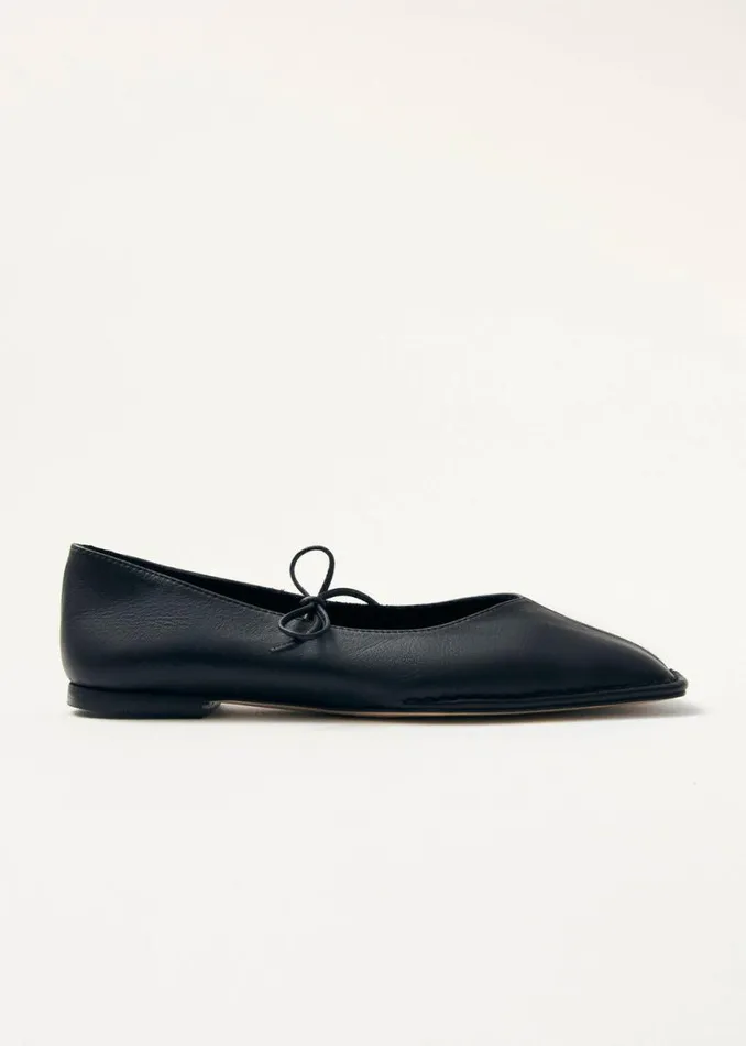 Ballet Flats Women ALOHAS Sway Black Leather Ballet Flats