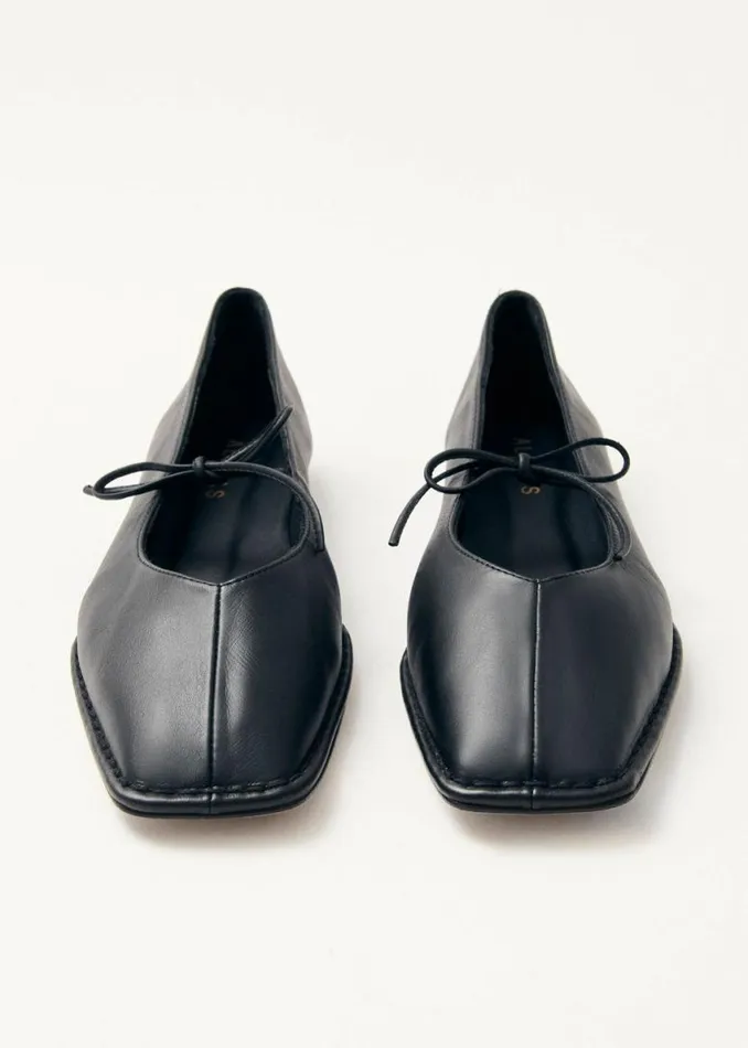 Ballet Flats Women ALOHAS Sway Black Leather Ballet Flats