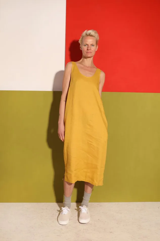 Basic Linen Shift Dress Ochre WomensShop LF Markey Dresses