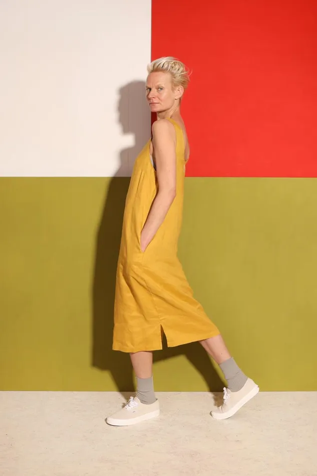Basic Linen Shift Dress Ochre WomensShop LF Markey Dresses