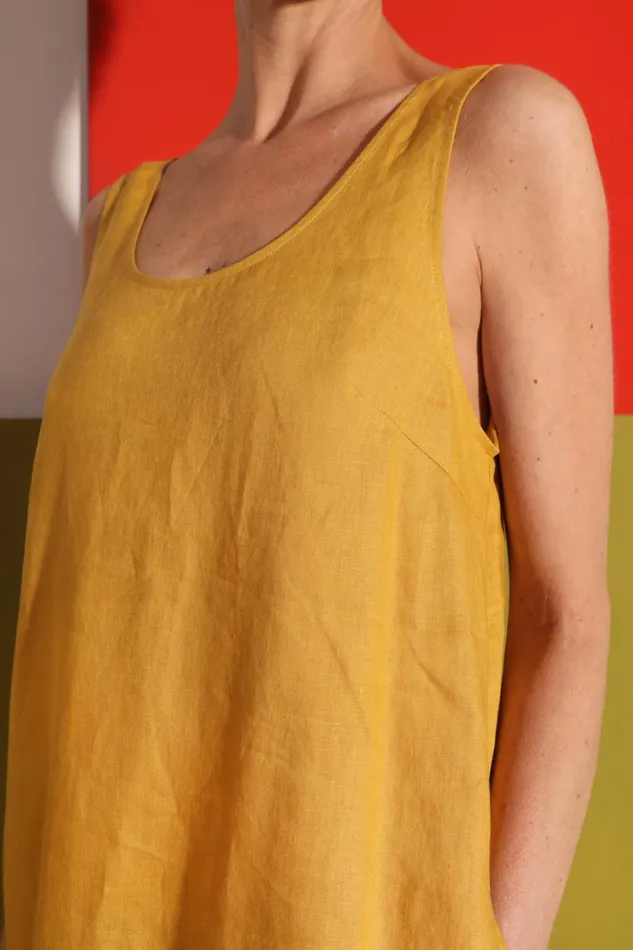 Basic Linen Shift Dress Ochre WomensShop LF Markey Dresses