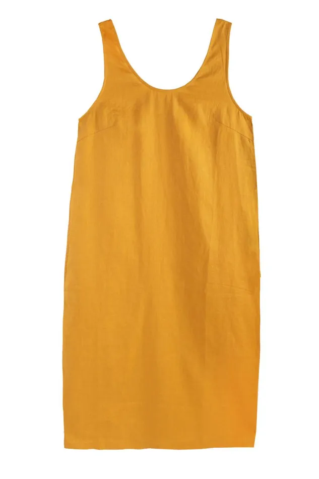 Basic Linen Shift Dress Ochre WomensShop LF Markey Dresses