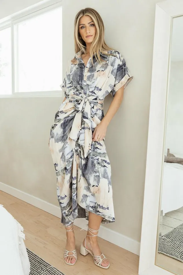 Bella Printed Satin Dress Grey Women Bohme Dresses