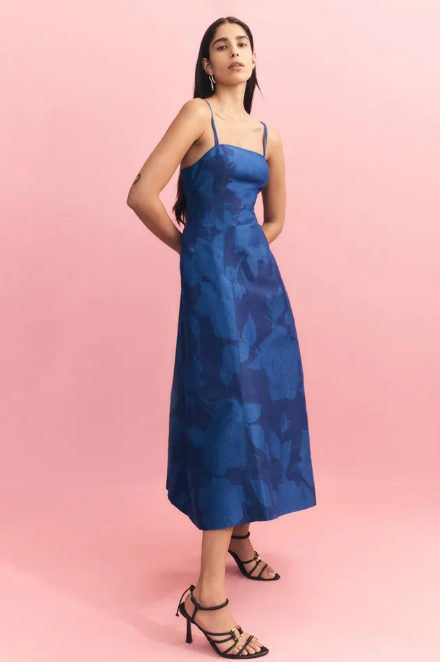 Belonging Flared Midi Dress Electric Rose Women Aje Cocktail Dresses