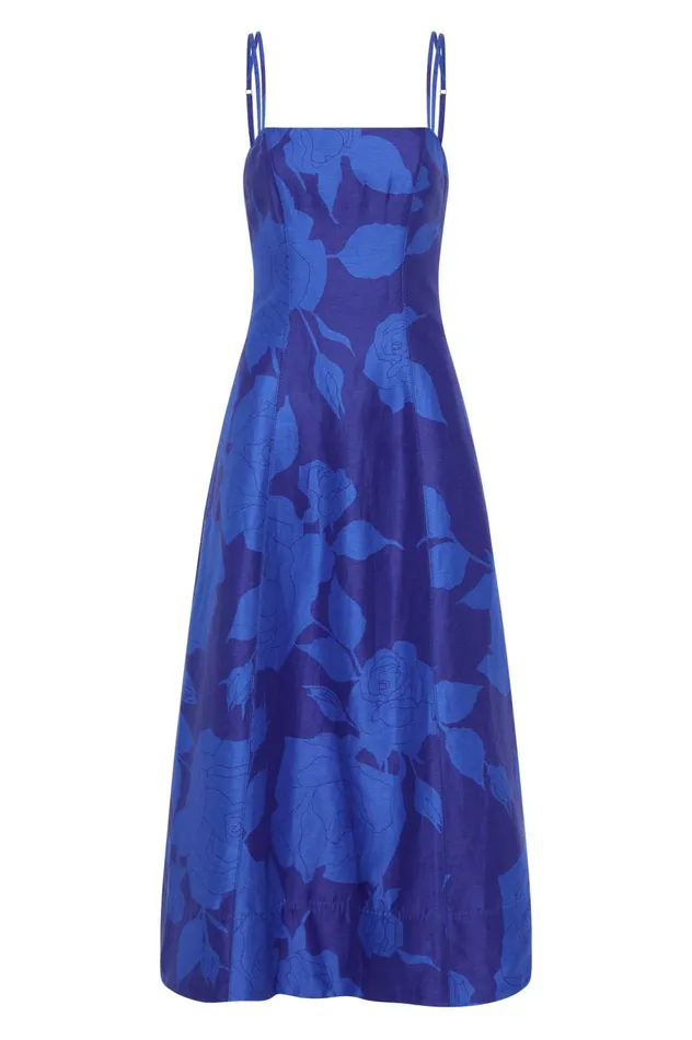 Belonging Flared Midi Dress Electric Rose Women Aje Cocktail Dresses
