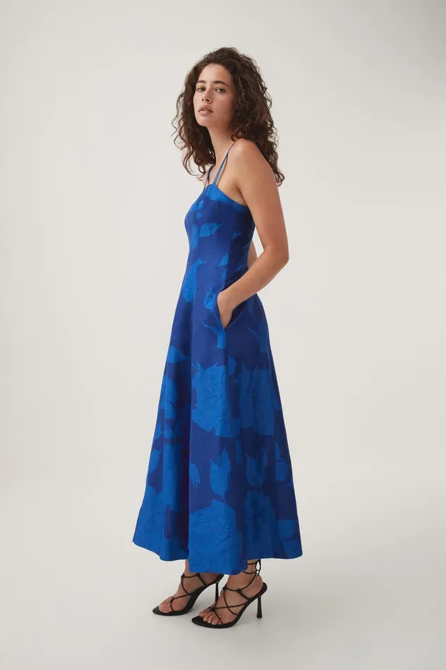 Belonging Flared Midi Dress Electric Rose Women Aje Cocktail Dresses