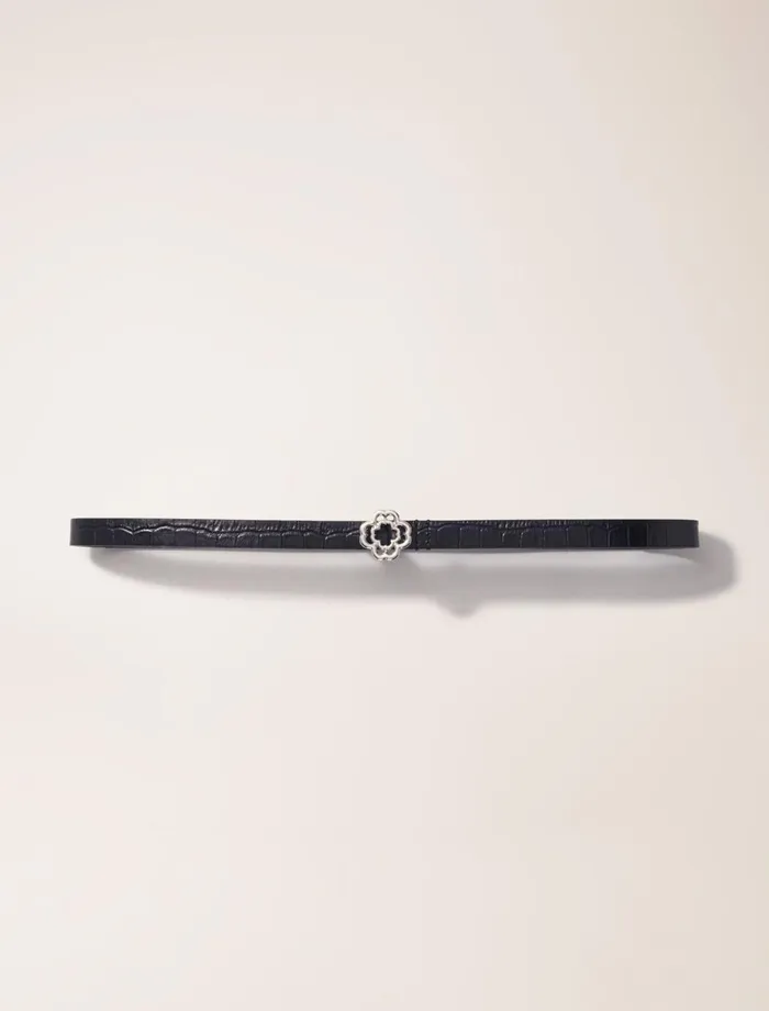 Belts Women Maje Slim Mock Croc Leather Clover Belt Black