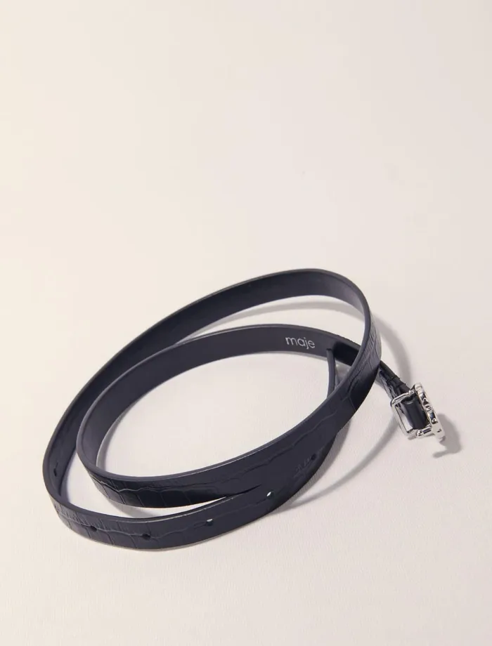 Belts Women Maje Slim Mock Croc Leather Clover Belt Black