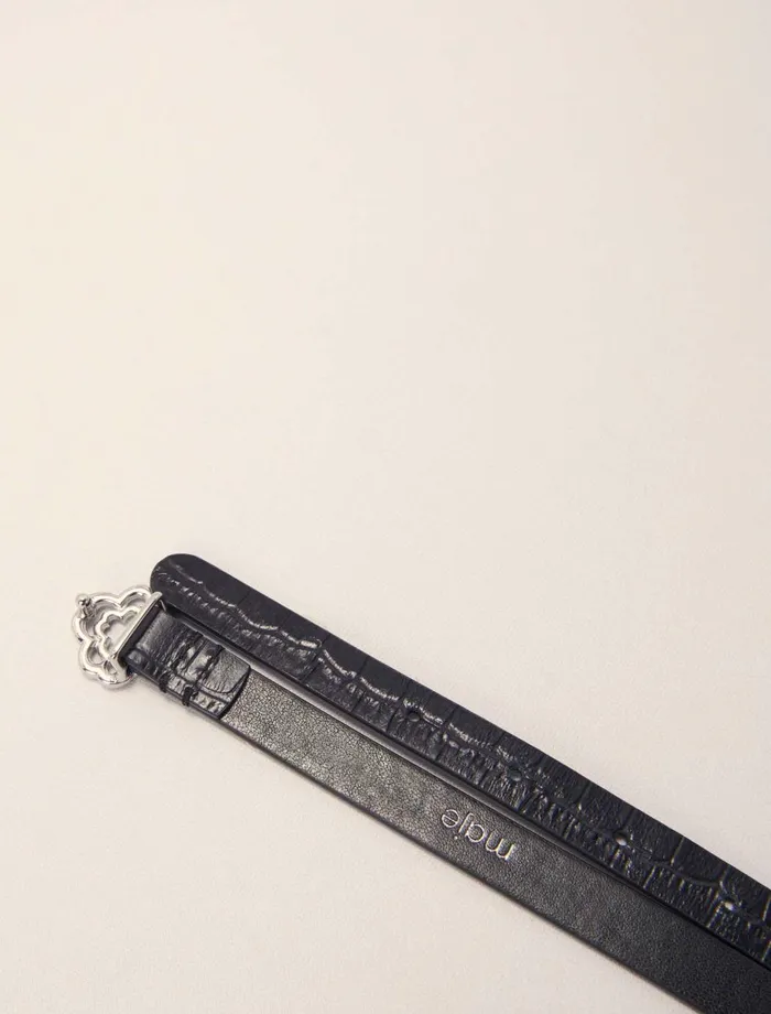 Belts Women Maje Slim Mock Croc Leather Clover Belt Black