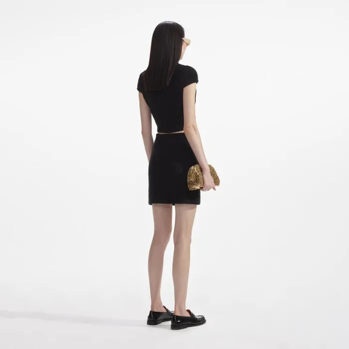 Black Jewel Button Knit Mini Skirt Women Self Portrait Knitwear Black Jewel Button Knit Mini Skirt Women Self Portrait Knitwear