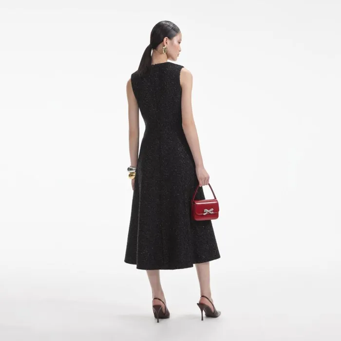 Black Tinsel Boucle Buttoned Midi Dress Women Self Portrait Dresses Black Tinsel Boucle Buttoned Midi Dress Women Self Portrait Dresses