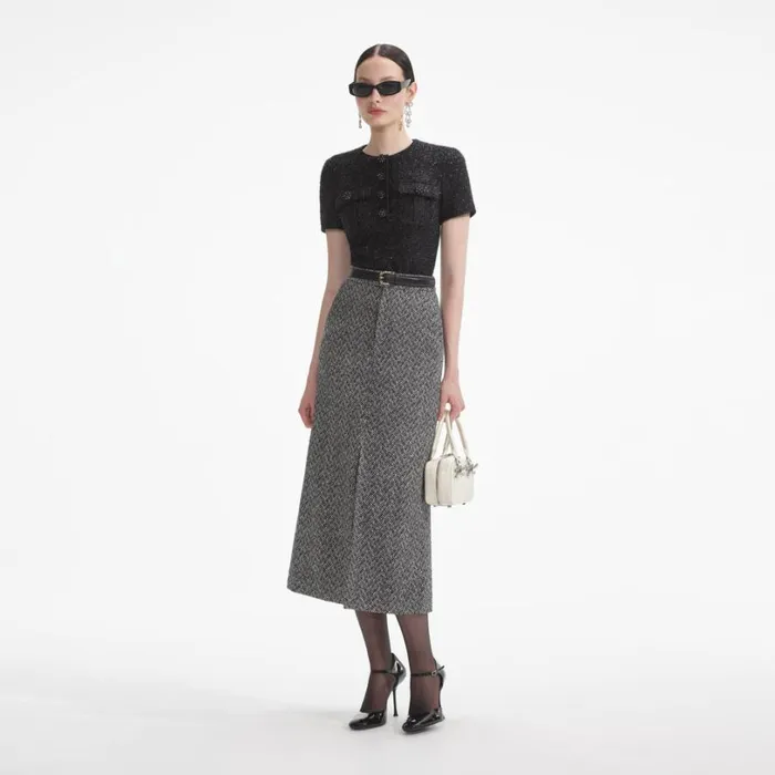 Black Tinsel Boucle Top Women Self Portrait Tops Black Tinsel Boucle Top Women Self Portrait Tops