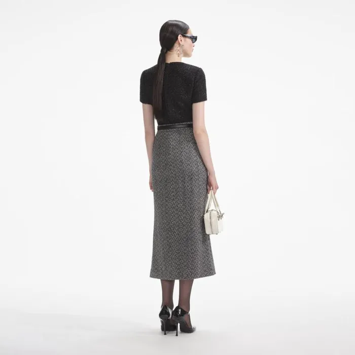 Black Tinsel Boucle Top Women Self Portrait Tops Black Tinsel Boucle Top Women Self Portrait Tops