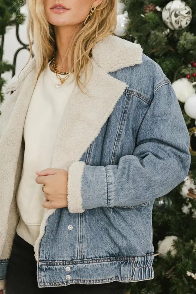 BlankNYC Brooklyn Baby Denim Sherpa Jacket Light Wash Women Bohme Outerwear