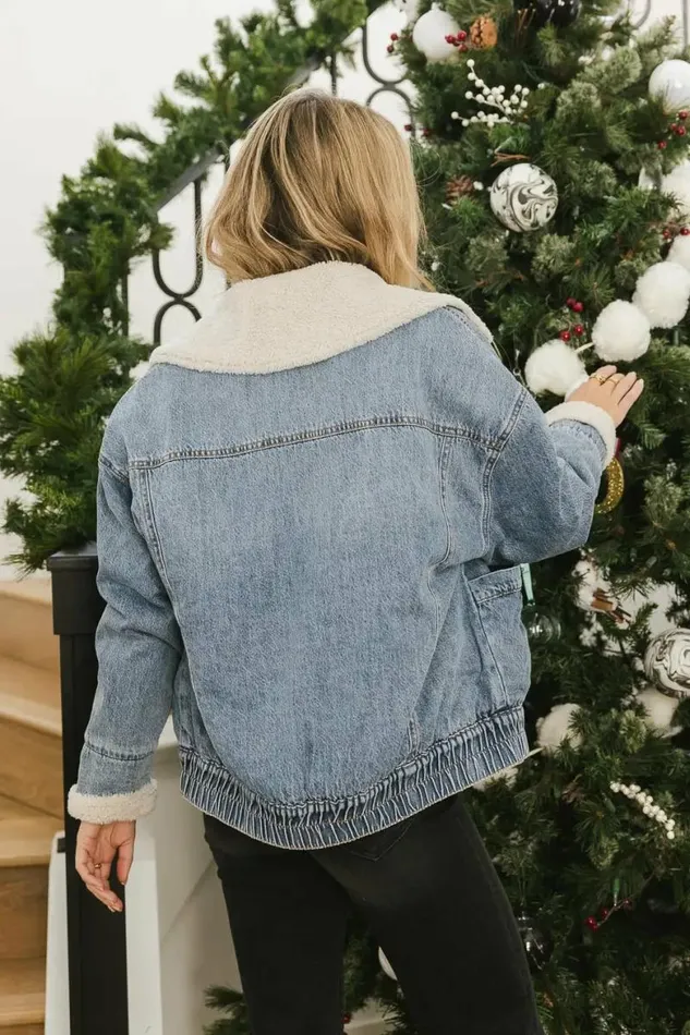 BlankNYC Brooklyn Baby Denim Sherpa Jacket Light Wash Women Bohme Outerwear