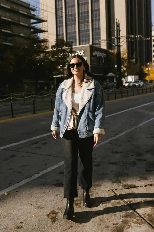 BlankNYC Brooklyn Baby Denim Sherpa Jacket Light Wash Women Bohme Outerwear