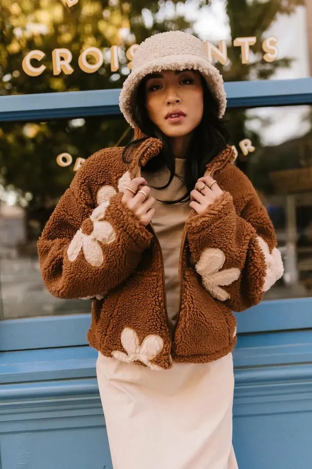 BlankNYC Floral Teddy Jacket In Brown Brown Women Bohme Outerwear
