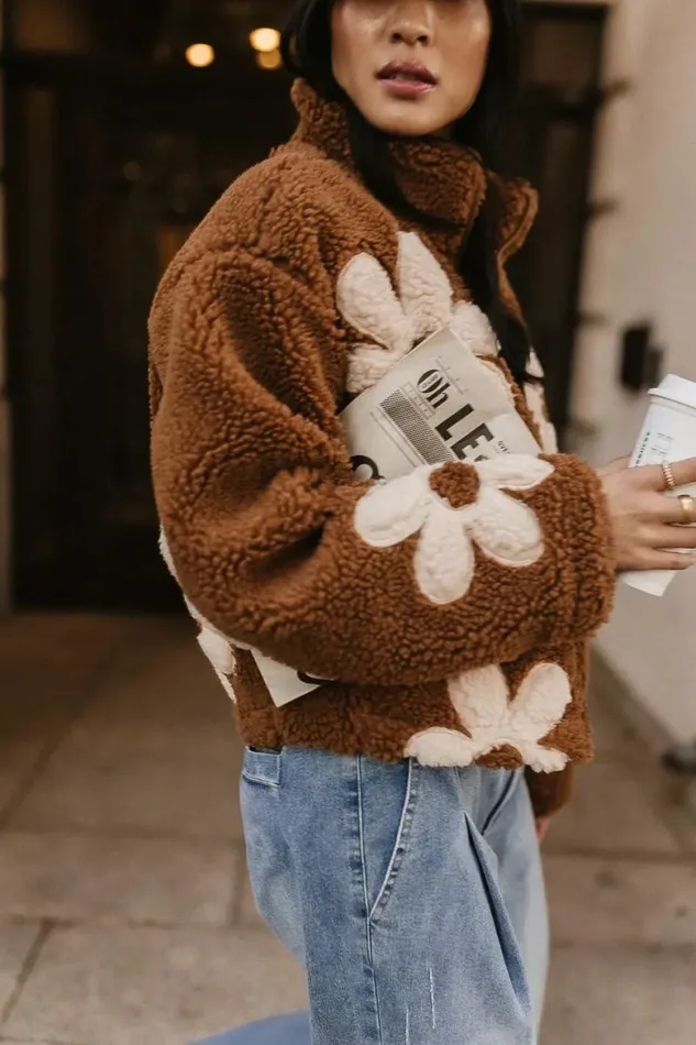 BlankNYC Floral Teddy Jacket In Brown Brown Women Bohme Outerwear