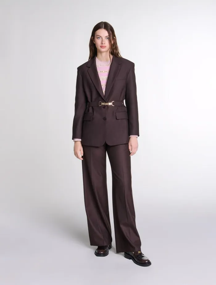 Blazers and Jackets Women Maje Belted Suit Jacket Brown