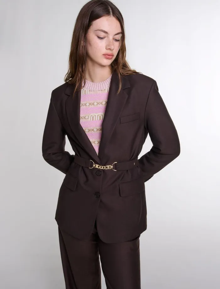 Blazers and Jackets Women Maje Belted Suit Jacket Brown