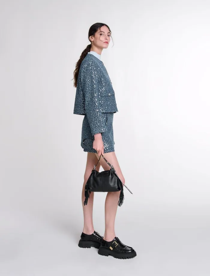 Blazers and Jackets Women Maje Sequinned Tweed Jacket Blue Silver