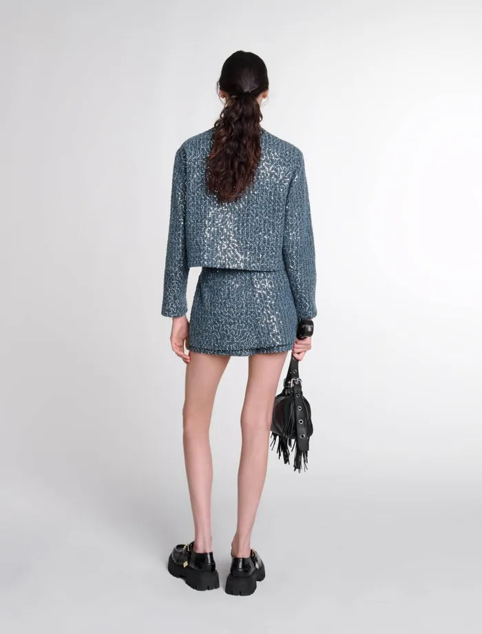 Blazers and Jackets Women Maje Sequinned Tweed Jacket Blue Silver