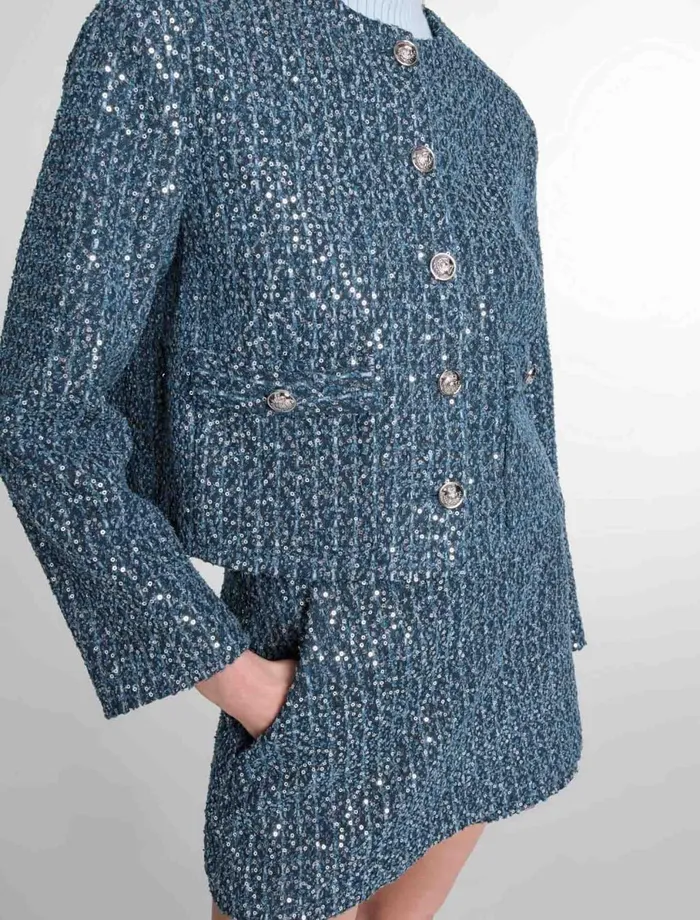 Blazers and Jackets Women Maje Sequinned Tweed Jacket Blue Silver