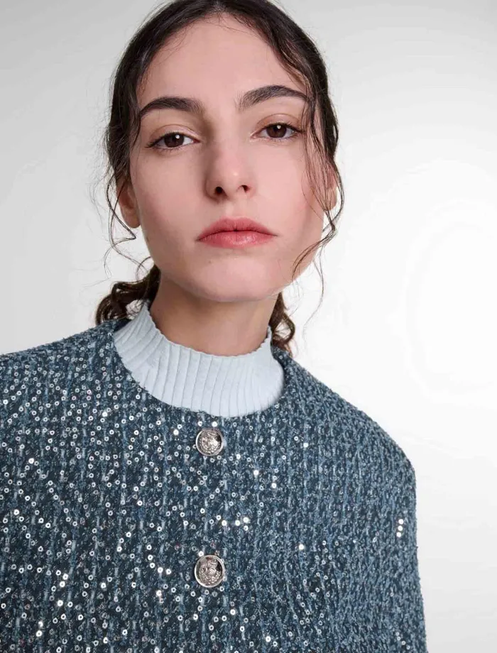 Blazers and Jackets Women Maje Sequinned Tweed Jacket Blue Silver