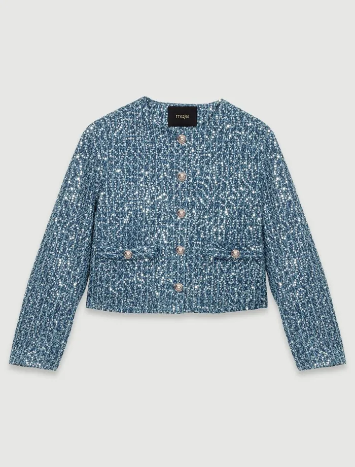Blazers and Jackets Women Maje Sequinned Tweed Jacket Blue Silver
