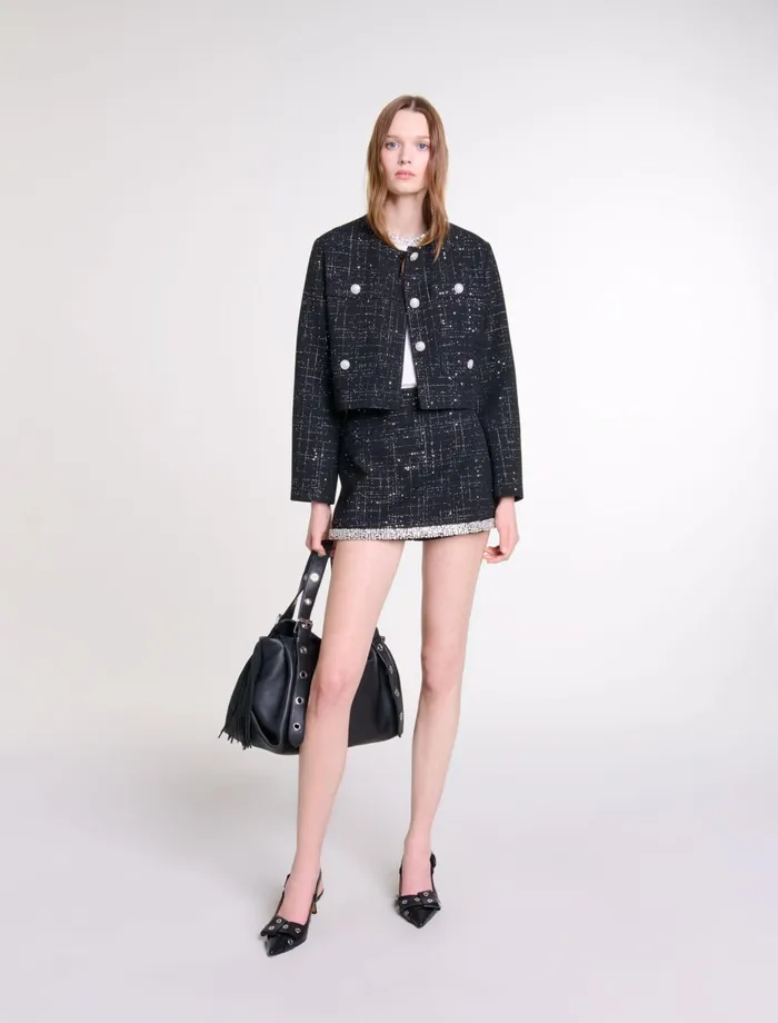 Blazers and Jackets Women Maje Short Tweed Jacket Black