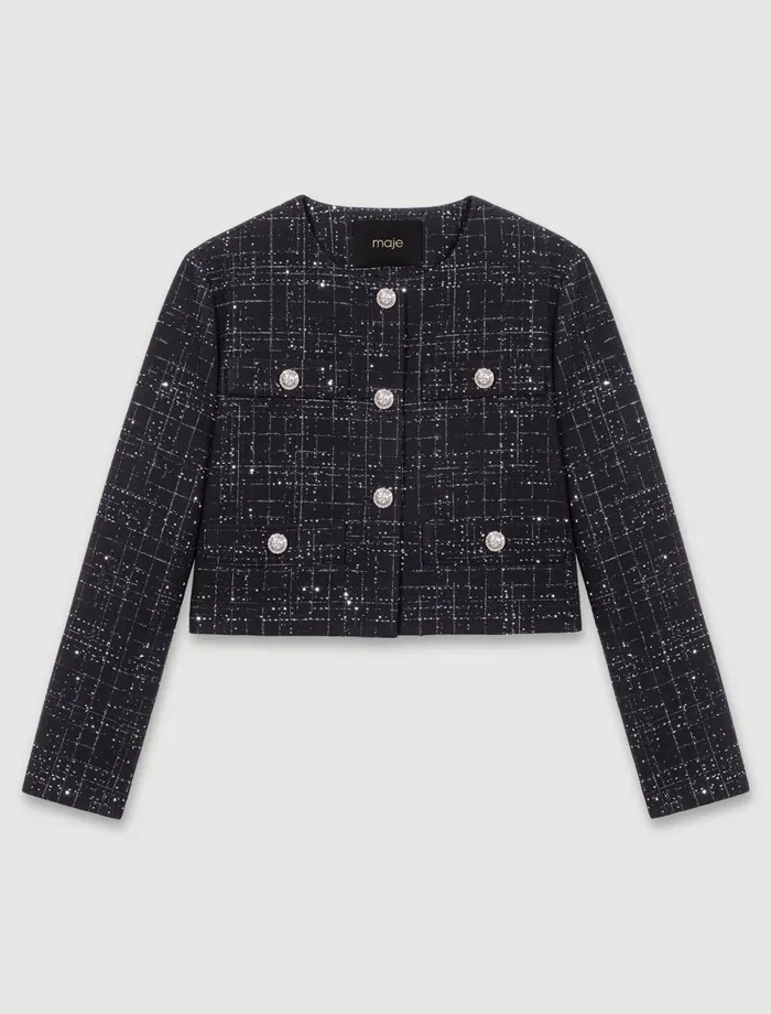 Blazers and Jackets Women Maje Short Tweed Jacket Black