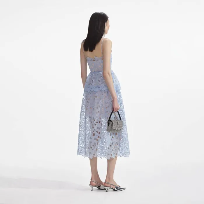 Blue Organza Lace Midi Dress Women Self Portrait Dresses Blue Organza Lace Midi Dress Women Self Portrait Dresses