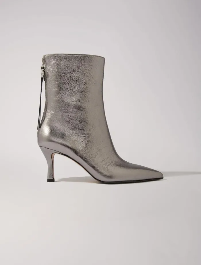 Booties and Boots Women Maje Metallic PointedToe Boots Light Gun Metal