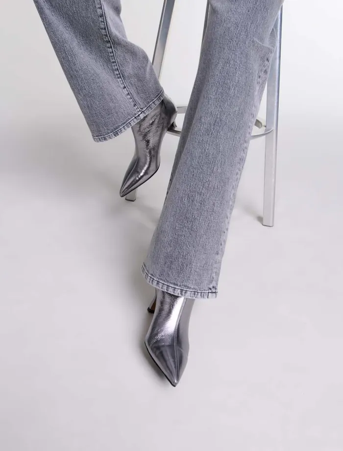 Booties and Boots Women Maje Metallic PointedToe Boots Light Gun Metal