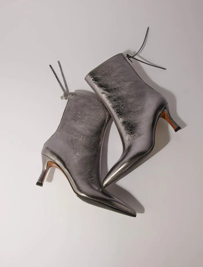 Booties and Boots Women Maje Metallic PointedToe Boots Light Gun Metal
