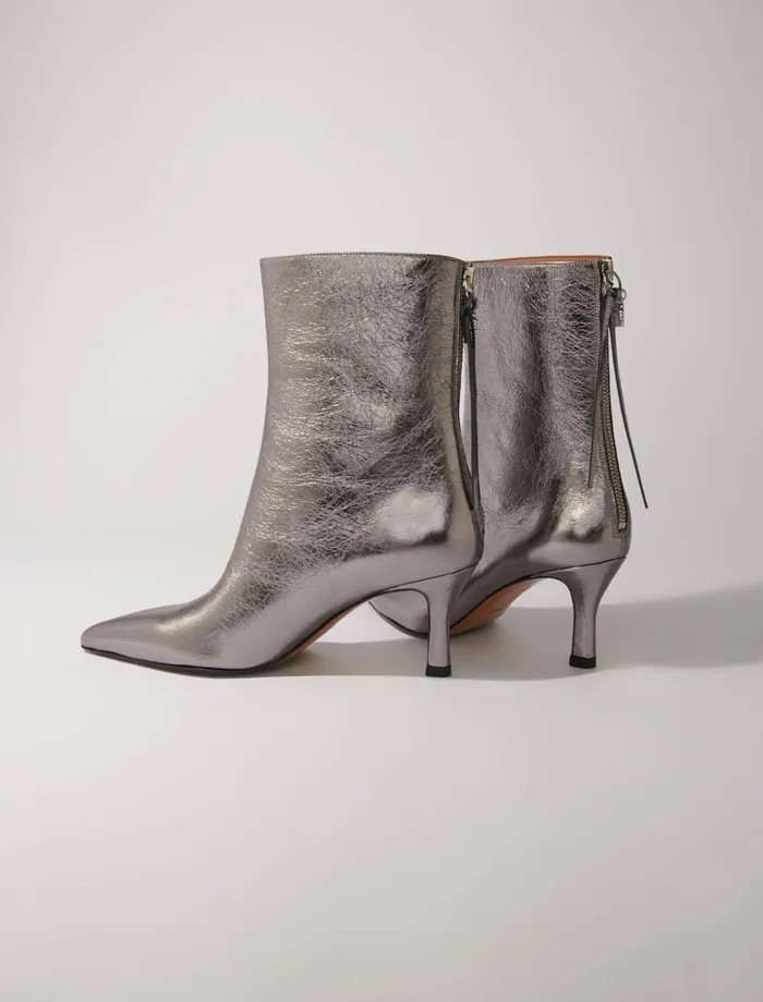 Booties and Boots Women Maje Metallic PointedToe Boots Light Gun Metal