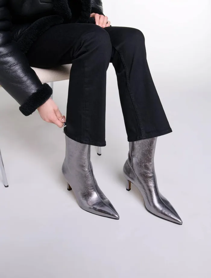 Booties and Boots Women Maje Metallic PointedToe Boots Light Gun Metal
