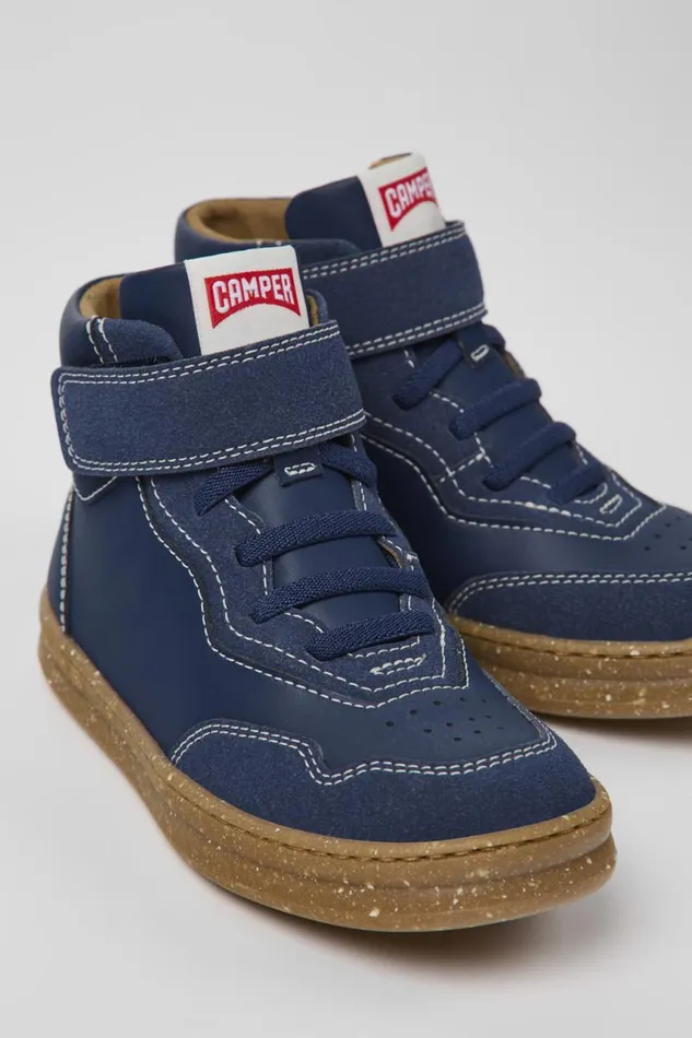 Boots Kids Camper Runner Dark Blue Leather And Nubuck Ankle Boots