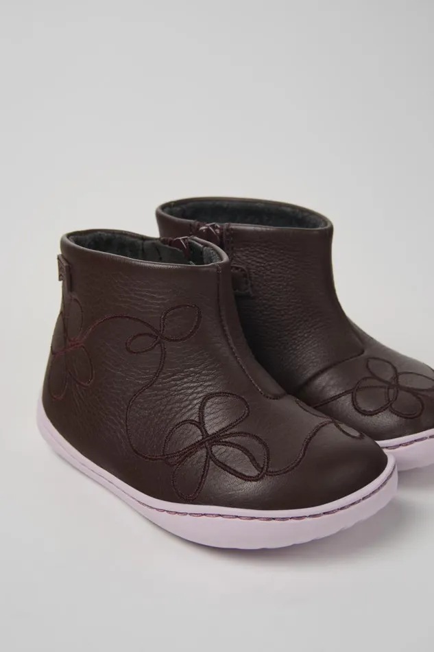 Boots Kids Camper Twins Burgundy Leather Ankle Boot