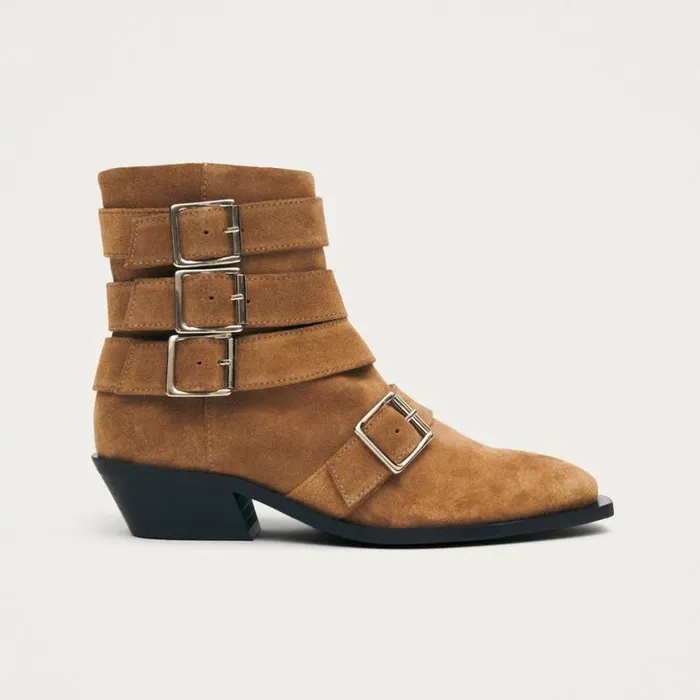 Boots Women ALOHAS Eras Suede Tan Leather Ankle Boots