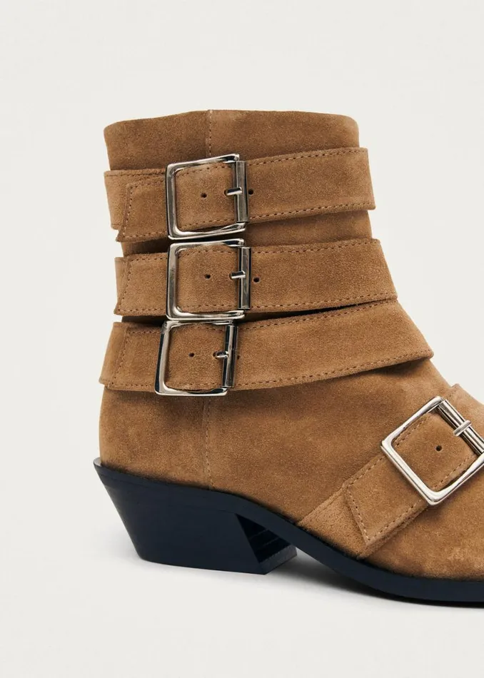 Boots Women ALOHAS Eras Suede Tan Leather Ankle Boots