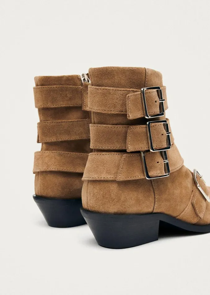 Boots Women ALOHAS Eras Suede Tan Leather Ankle Boots