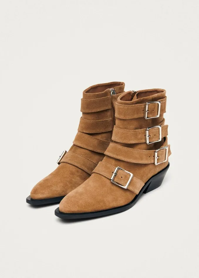 Boots Women ALOHAS Eras Suede Tan Leather Ankle Boots