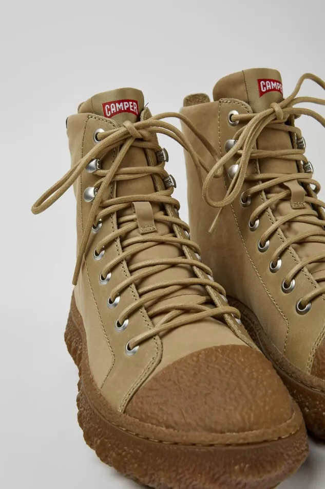 Boots Women Camper Ground MICHELIN Beige Textile And Leather Ankle Boots