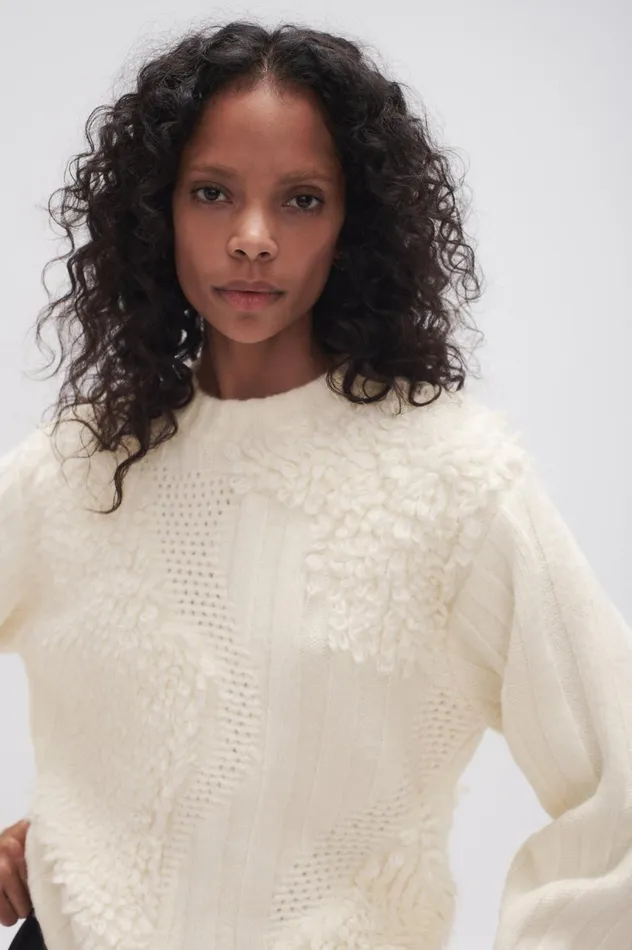 Botanica Knit Jumper Ivory Women Aje Knitwear 038 Jumpers